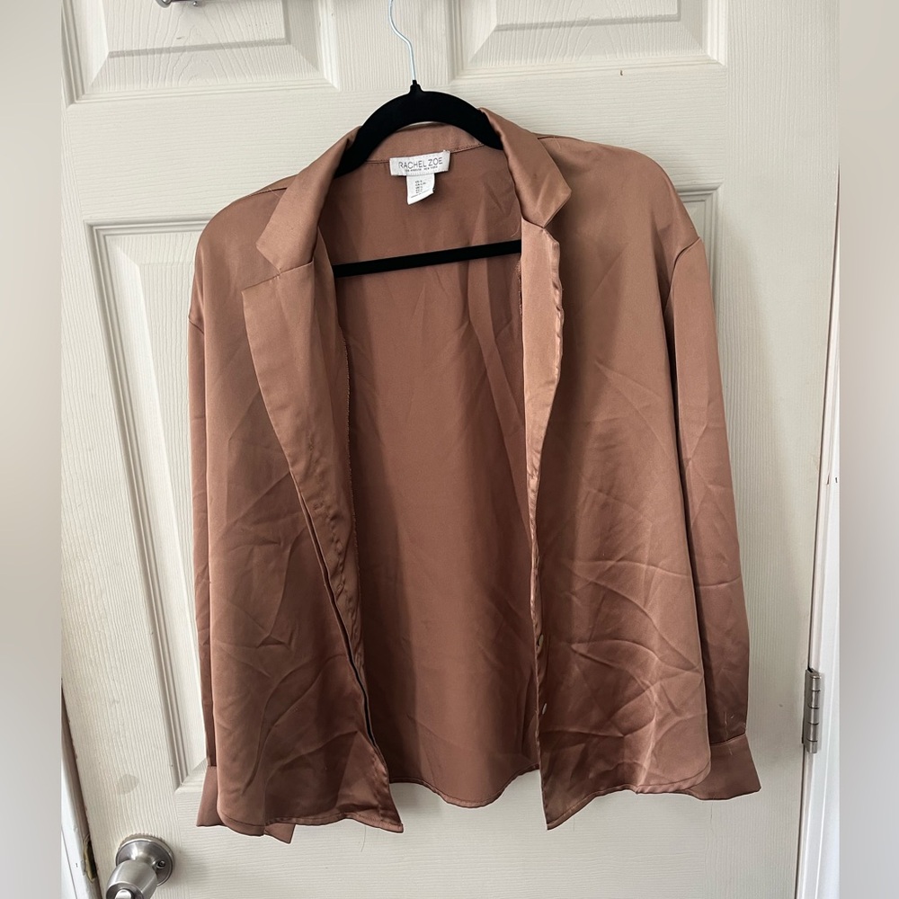 Brown satin button down